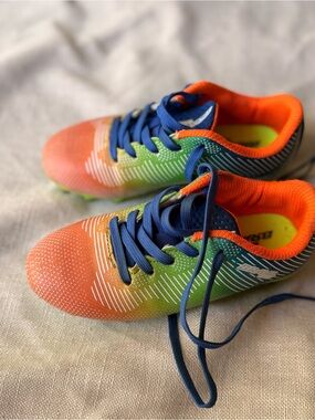 Youth Soccer Cleats Multicolor Lace-Up - Orange, Green & Blue size 12